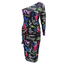 Load image into Gallery viewer, Black Graffiti 4XL One Shoulder Dress
