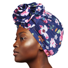 Load image into Gallery viewer, Navy Floral Flower Knot Turban
