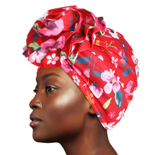 Load image into Gallery viewer, Red Floral Flower Knot Turban

