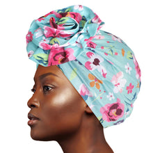 Load image into Gallery viewer, Turquoise Floral Flower Knot Turban
