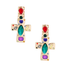 Load image into Gallery viewer, Gold Rhinestone Decor Cross Earrings
