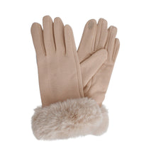 Load image into Gallery viewer, Gloves Beige Fur Trim Winter Gloves for Women
