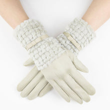 Load image into Gallery viewer, Gloves Beige Ribbon Fur Winter Gloves for Women
