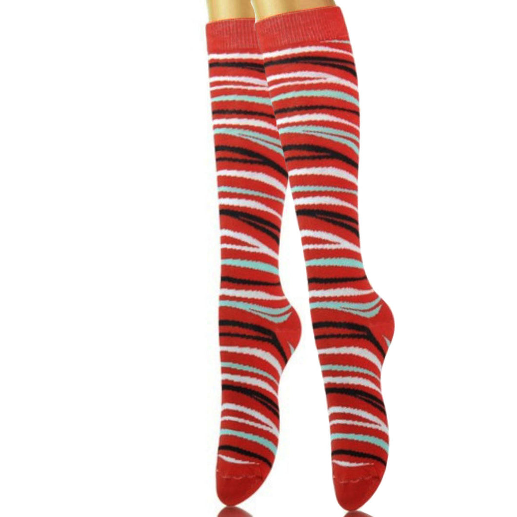 Red Tiger Stripe Kneww High Socks