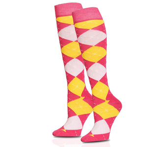Pink Argyle Knee High Socks
