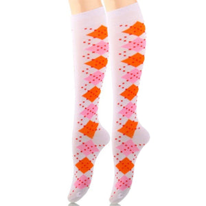 Socks Knee High White Diamond for Women