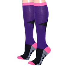 Load image into Gallery viewer, Purple Color Block Star Knee Socks
