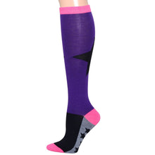Load image into Gallery viewer, Purple Color Block Star Knee Socks
