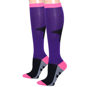 Purple Color Block Star Knee Socks