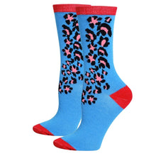 Load image into Gallery viewer, Blue Red Cheetah Crew Socks
