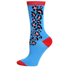 Load image into Gallery viewer, Blue Red Cheetah Crew Socks
