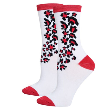 Women's Crew Socks White Pink Cheetah