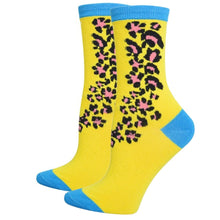 Load image into Gallery viewer, Yellow Blue Cheetah Crew Socks
